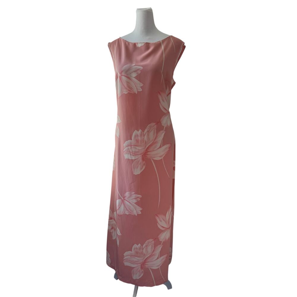 Vintage Y2K Newport News Light Pink & White Floral Print Sleeveless Maxi Dress